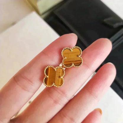 [RAFFINE]CLOVER MEDIUM 1 MOTIFS TIGER EYE EARRINGS