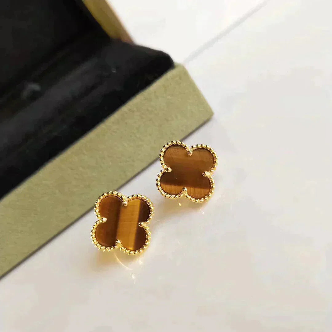 [RAFFINE]CLOVER MEDIUM 1 MOTIFS TIGER EYE EARRINGS