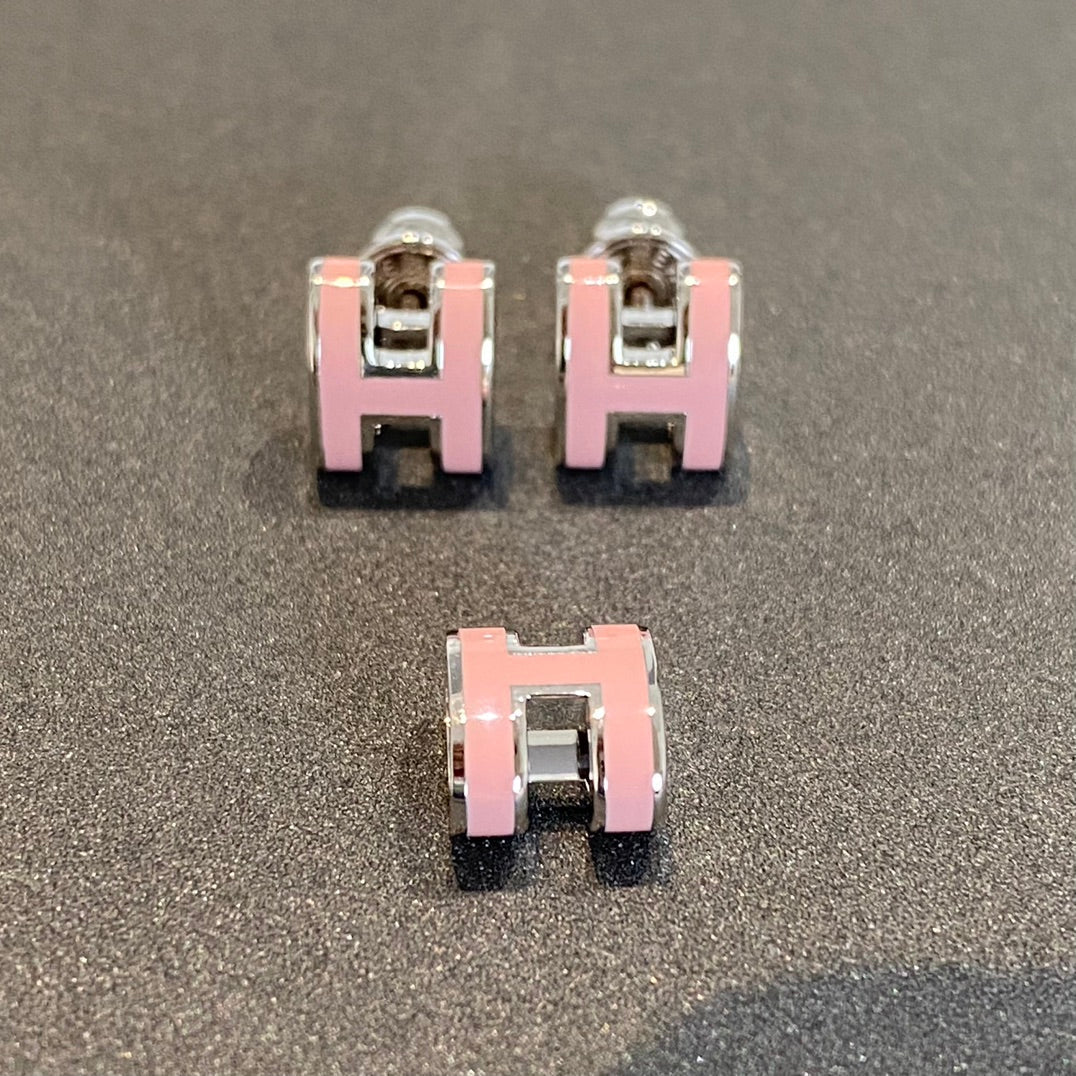 [RAFFINE]MINI POP H SILVER EARRINGS PINK