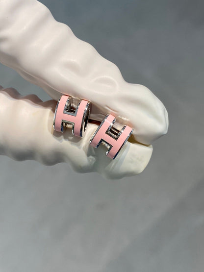 [RAFFINE]MINI POP H SILVER EARRINGS PINK