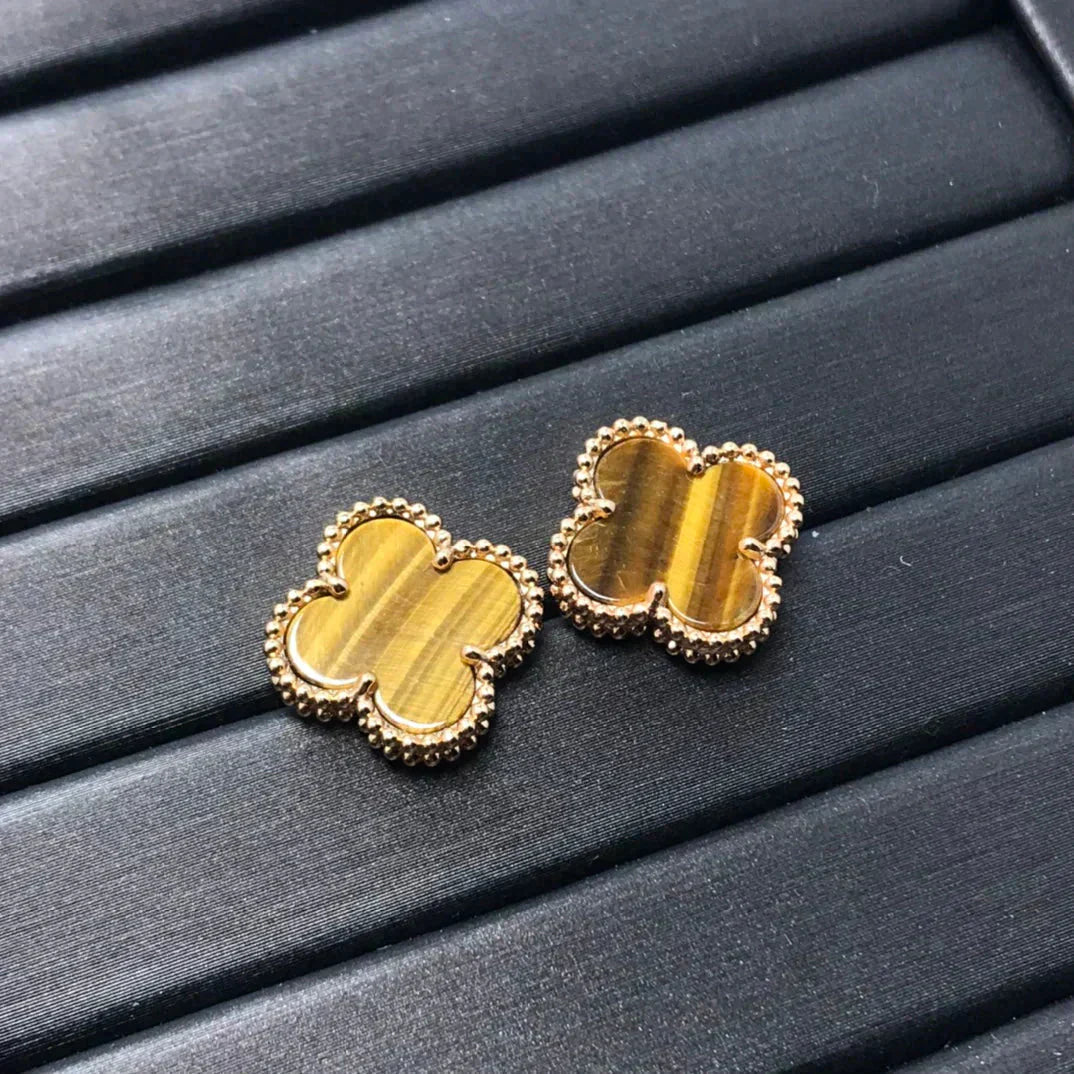 [RAFFINE]CLOVER MEDIUM 1 MOTIFS TIGER EYE EARRINGS