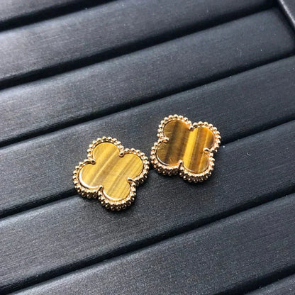 [RAFFINE]CLOVER MEDIUM 1 MOTIFS TIGER EYE EARRINGS