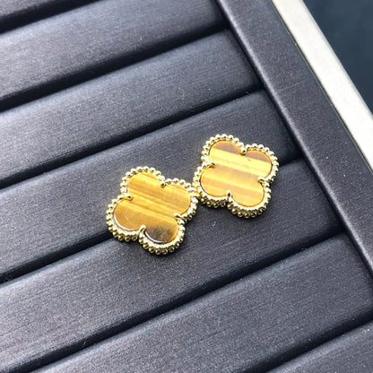 [RAFFINE]CLOVER MEDIUM 1 MOTIFS TIGER EYE EARRINGS