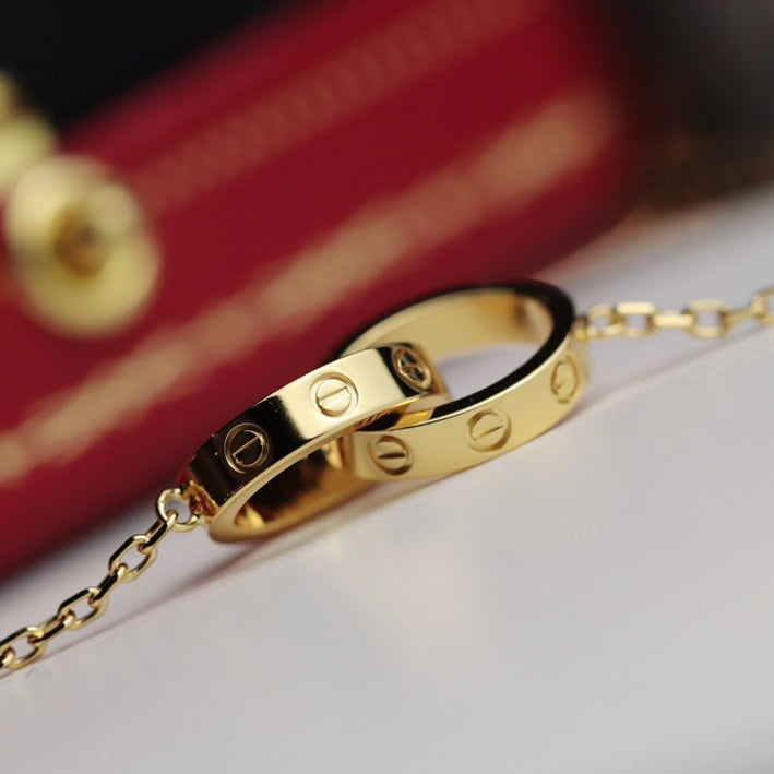 [RAFFINE]LOVE NECKLACE DOUBLE RING GOLD