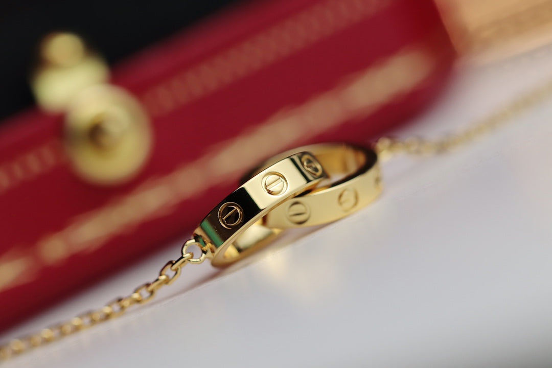 [RAFFINE]LOVE NECKLACE DOUBLE RING GOLD