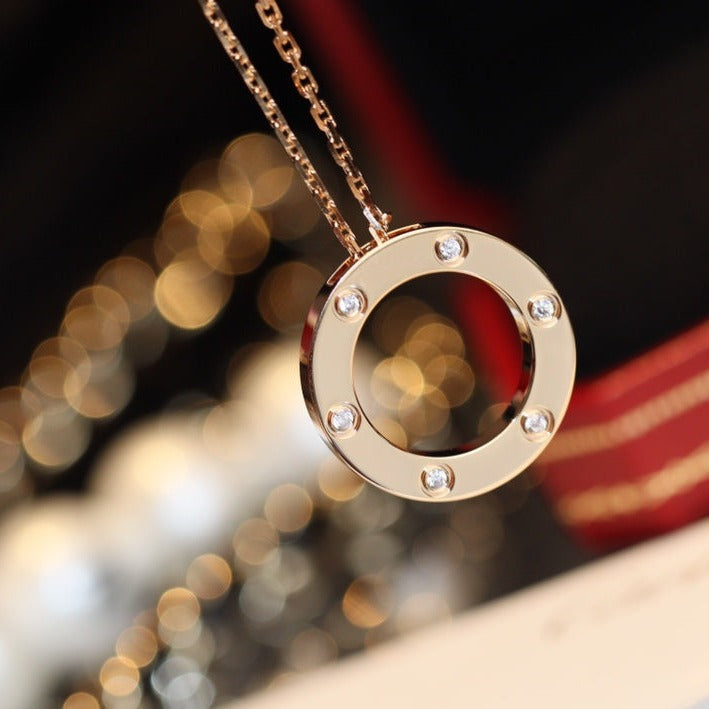 [RAFFINE]LOVE NECKLACE 16MM 6 DIAMONDS PINK GOLD