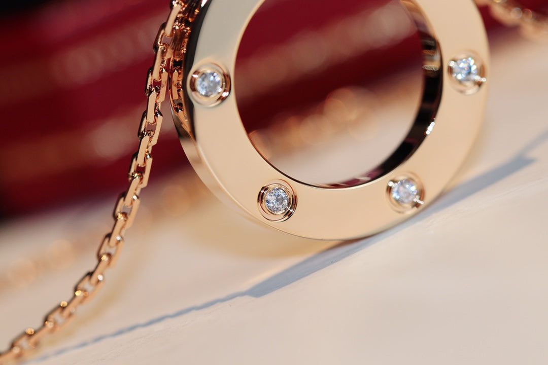 [RAFFINE]LOVE NECKLACE 16MM 6 DIAMONDS PINK GOLD