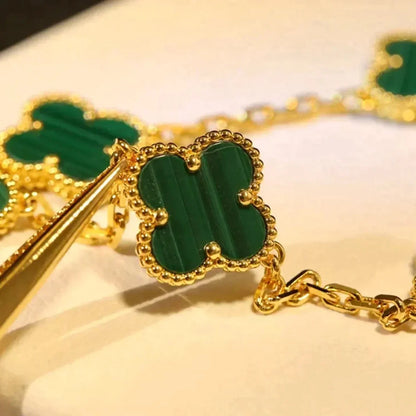 [RAFFINE] CLOVER 5 MOTIF MALACHITE BRACELET COLLECTION
