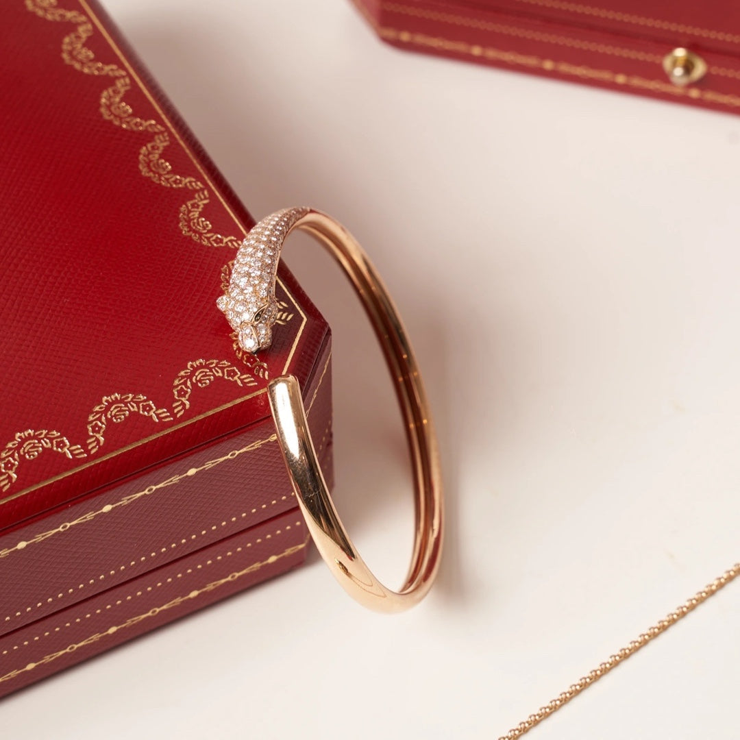 [RAFFINE]PANTHERE ROSE GOLD DIAMOND OPEN BRACELET