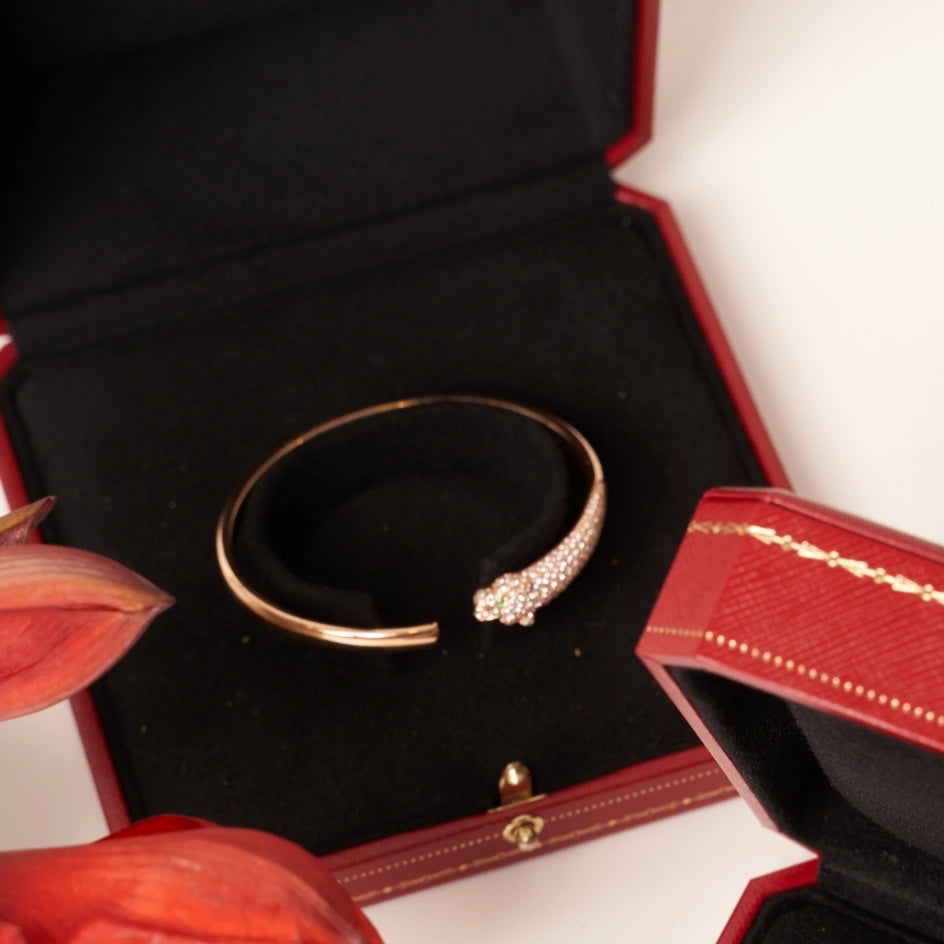 [RAFFINE]PANTHERE ROSE GOLD DIAMOND OPEN BRACELET