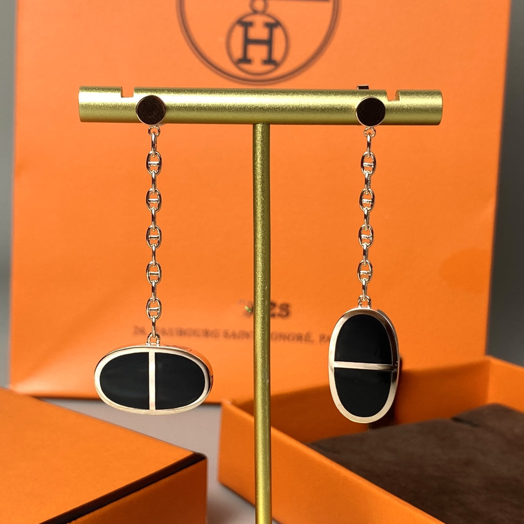 [RAFFINE]CHAINE VERSO BLACK CERAMIC EARRINGS