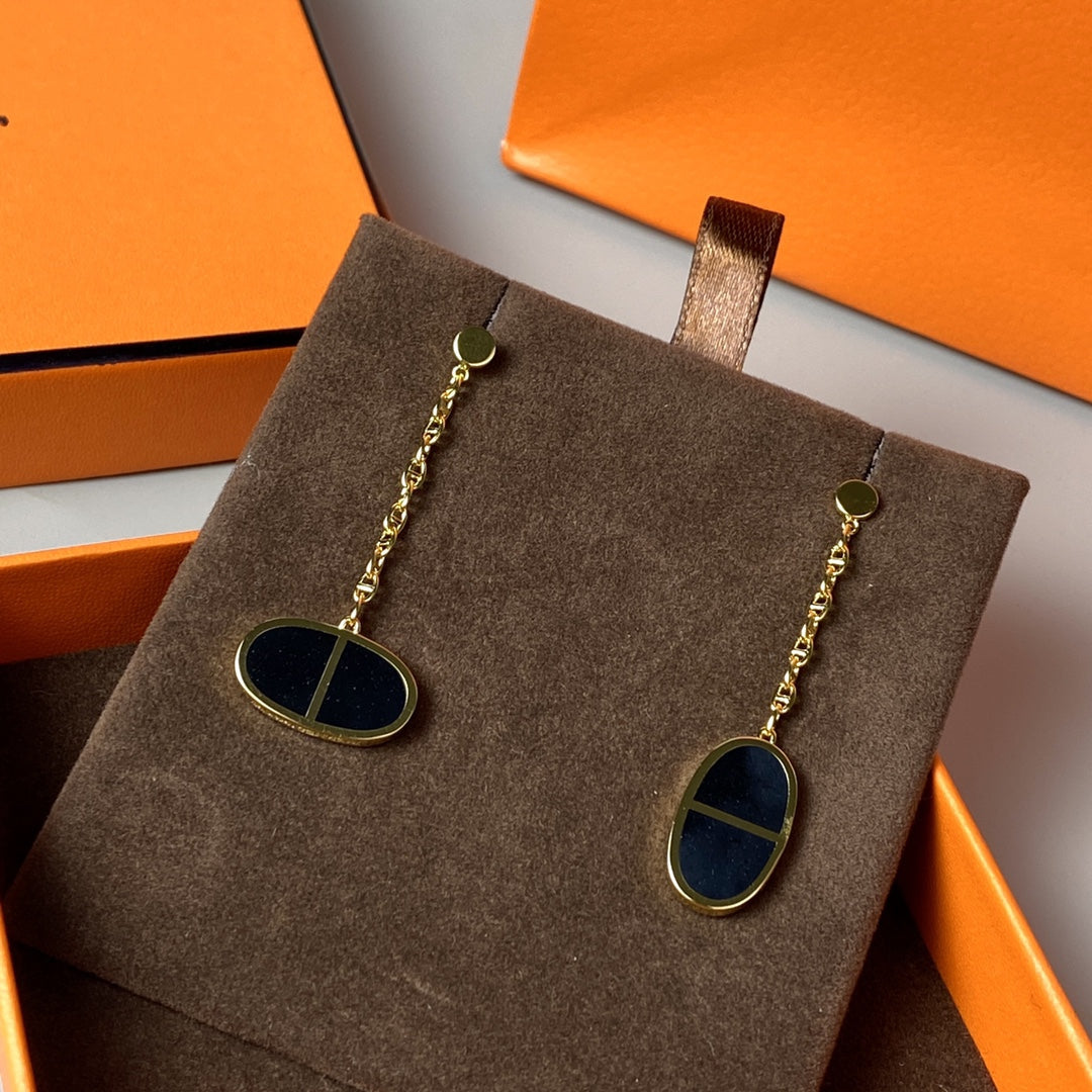 [RAFFINE]CHAINE VERSO BLACK CERAMIC EARRINGS