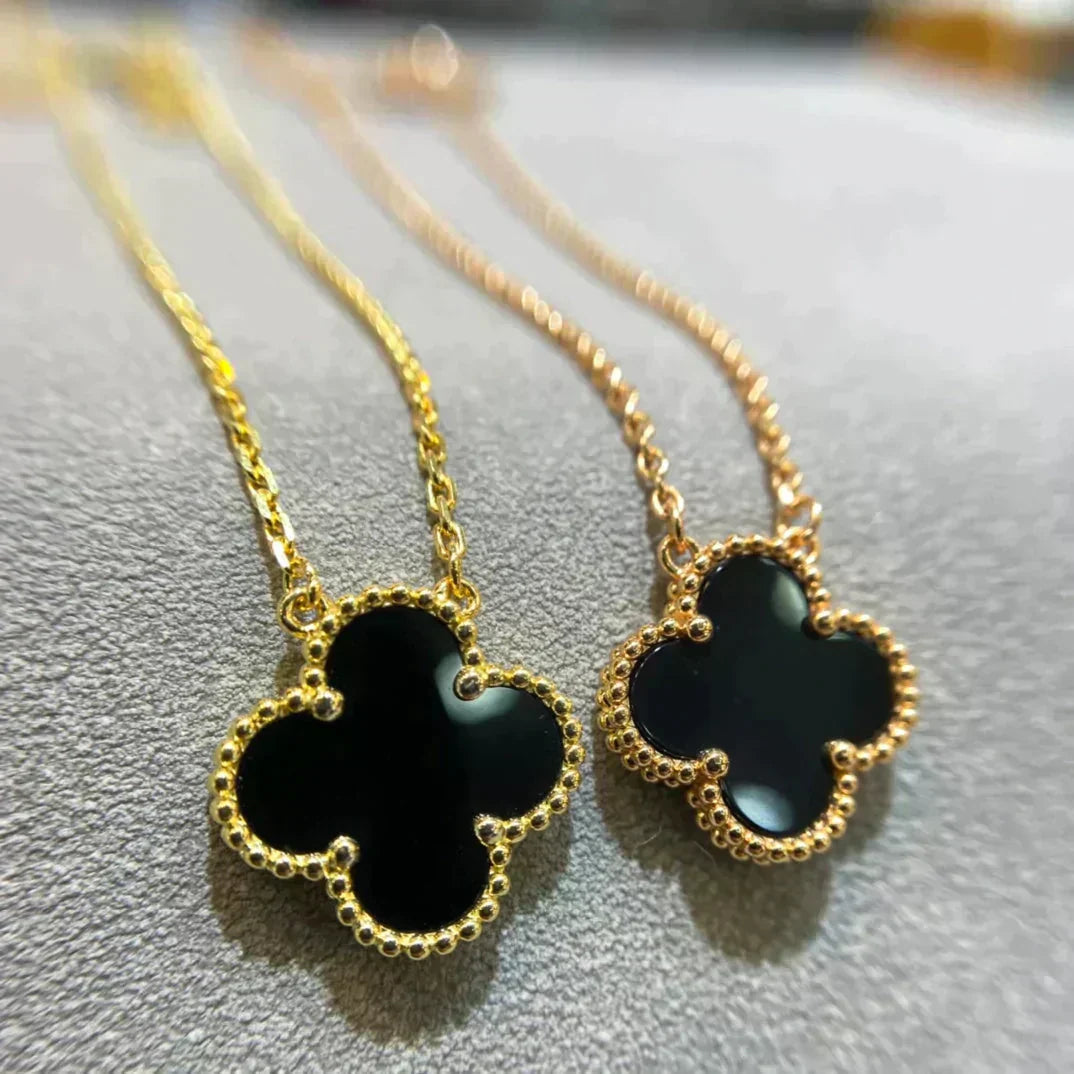 [RAFFINE]CLOVER 15MM BLACK ONYX SINGLE FLOWER NECKLACE