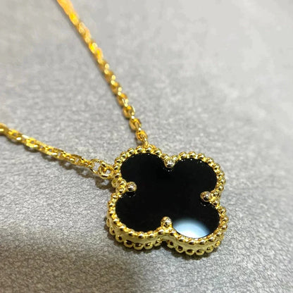 [RAFFINE]CLOVER 15MM BLACK ONYX SINGLE FLOWER NECKLACE