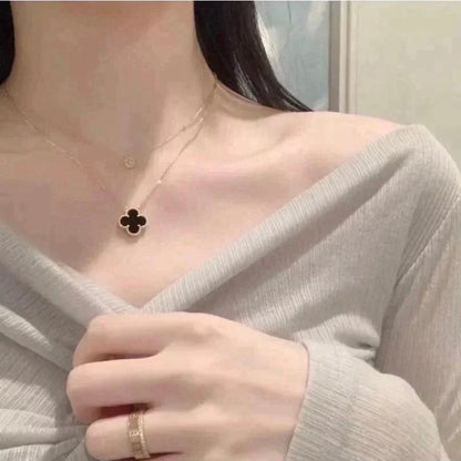 [RAFFINE]CLOVER 15MM BLACK ONYX SINGLE FLOWER NECKLACE