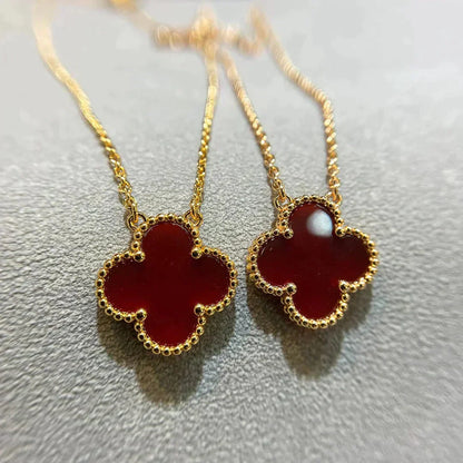 [RAFFINE]CLOVER 15MM CARNELIAN SINGLE FLOWER NECKLACE