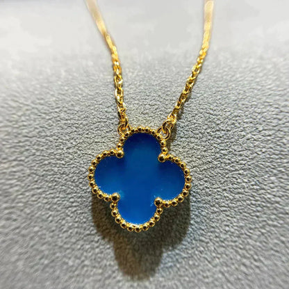 [RAFFINE]CLOVER 15MM BLUE AGATE NECKLACE