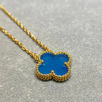 [RAFFINE]CLOVER 15MM BLUE AGATE NECKLACE