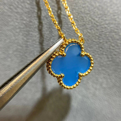[RAFFINE]CLOVER 15MM BLUE AGATE NECKLACE