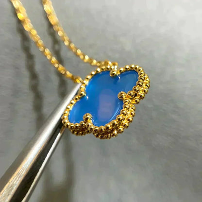 [RAFFINE]CLOVER 15MM BLUE AGATE NECKLACE