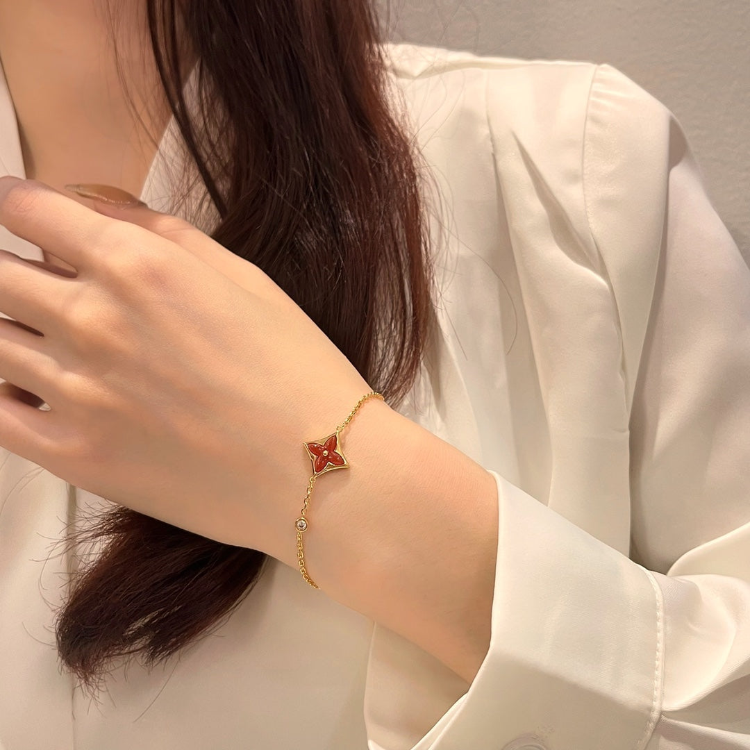 [RAFFINE]COLOR STAR CARNELIAN PINK GOLD DIAMOND BRACELET