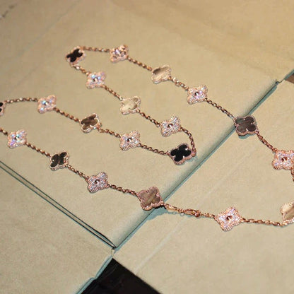 [RAFFINE]CLOVER 20 MOTIFS DARK MOP DIAMOND  NECKLACE