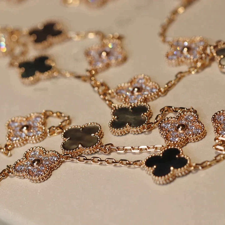 [RAFFINE]CLOVER 20 MOTIFS DARK MOP DIAMOND  NECKLACE