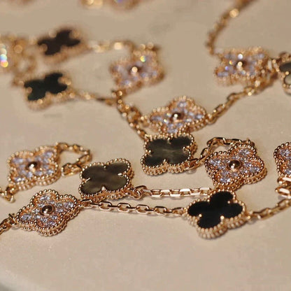 [RAFFINE]CLOVER 20 MOTIFS DARK MOP DIAMOND  NECKLACE
