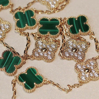 [RAFFINE]CLOVER 20 MOTIFS MALACHITE DIAMOND NECKLACE