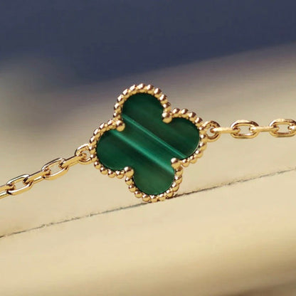 [RAFFINE]CLOVER 20 MOTIFS MALACHITE DIAMOND NECKLACE