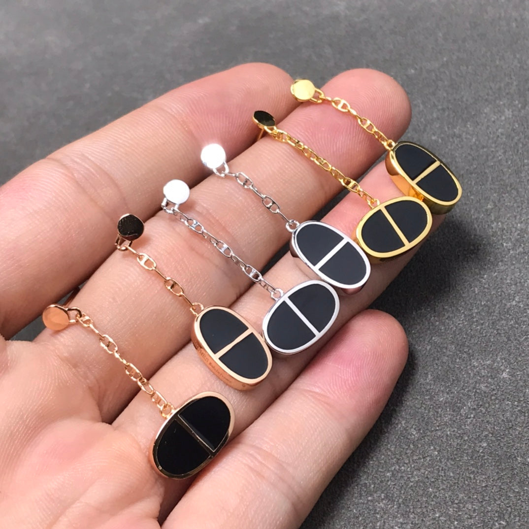 [RAFFINE]CHAINE VERSO BLACK CERAMIC SILVER EARRINGS