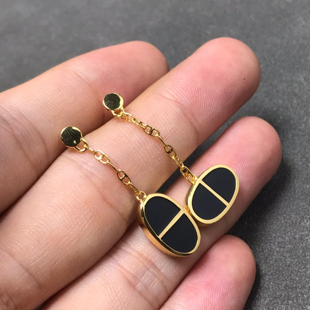 [RAFFINE]CHAINE VERSO BLACK CERAMIC SILVER EARRINGS