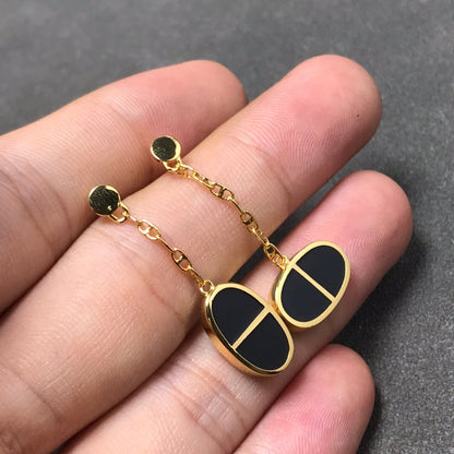 [RAFFINE]CHAINE VERSO BLACK CERAMIC SILVER EARRINGS