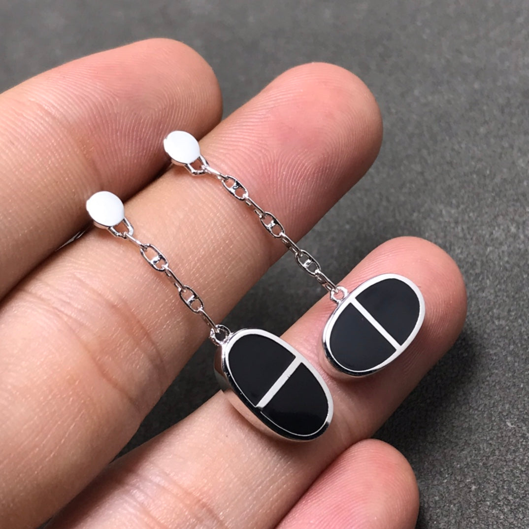 [RAFFINE]CHAINE VERSO BLACK CERAMIC SILVER EARRINGS