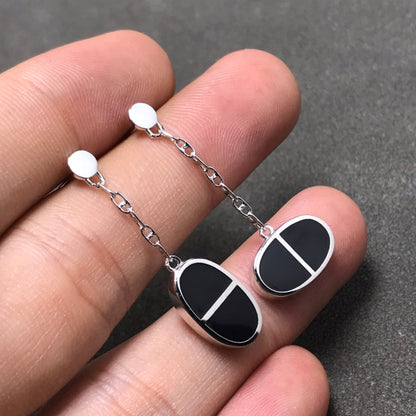 [RAFFINE]CHAINE VERSO BLACK CERAMIC SILVER EARRINGS