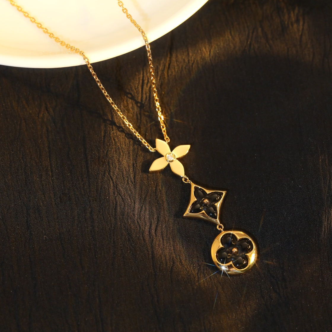 [RAFFINE]STAR AND SUN ONYX PINK GOLD NECKLACE