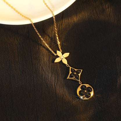 [RAFFINE]STAR AND SUN ONYX PINK GOLD NECKLACE