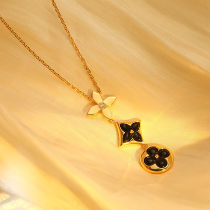 [RAFFINE]STAR AND SUN ONYX PINK GOLD NECKLACE