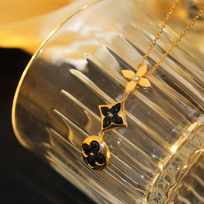 [RAFFINE]STAR AND SUN ONYX PINK GOLD NECKLACE