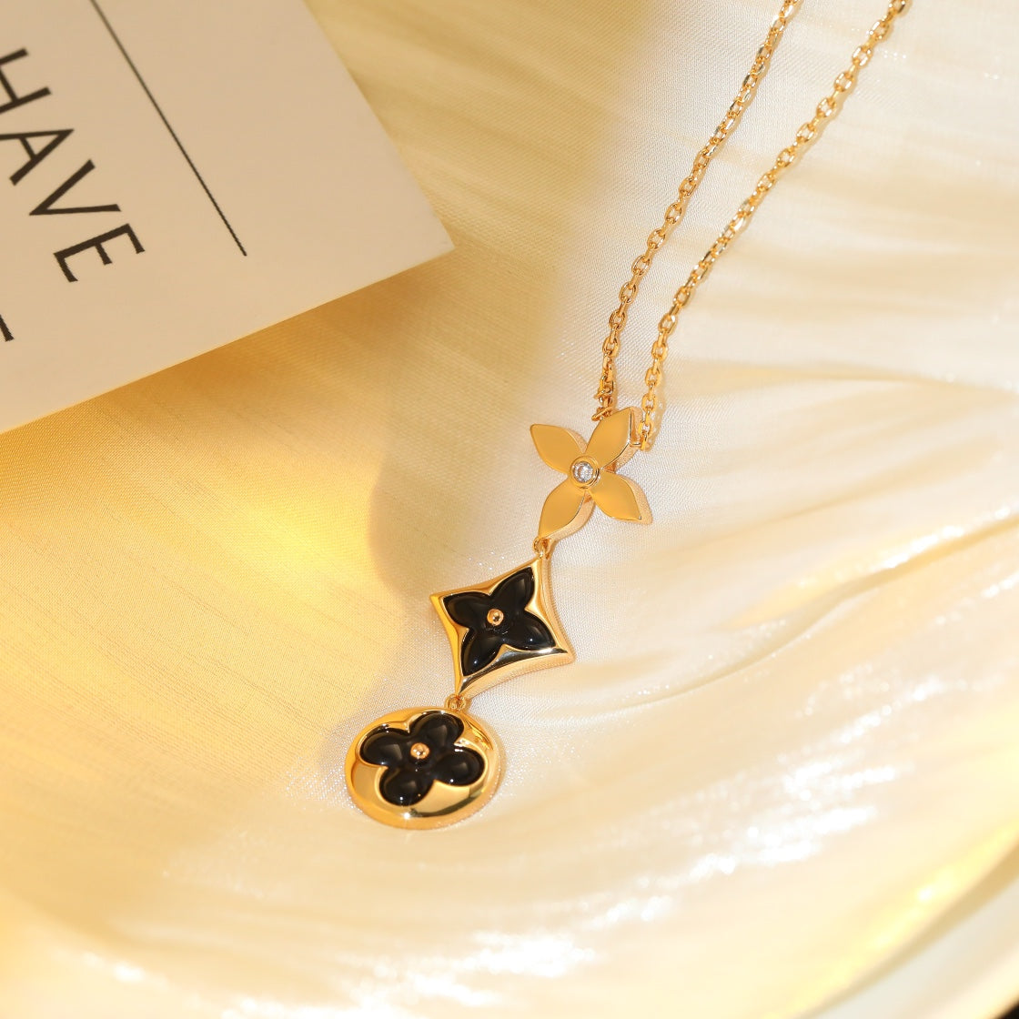 [RAFFINE]STAR AND SUN ONYX PINK GOLD NECKLACE