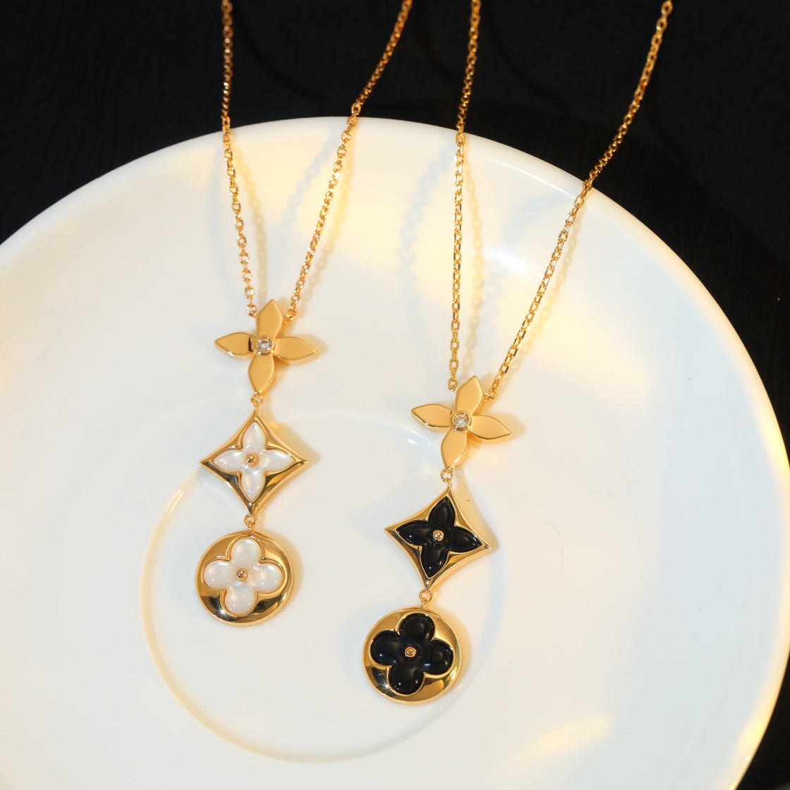 [RAFFINE]STAR AND SUN ONYX PINK GOLD NECKLACE