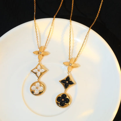 [RAFFINE]STAR AND SUN ONYX PINK GOLD NECKLACE