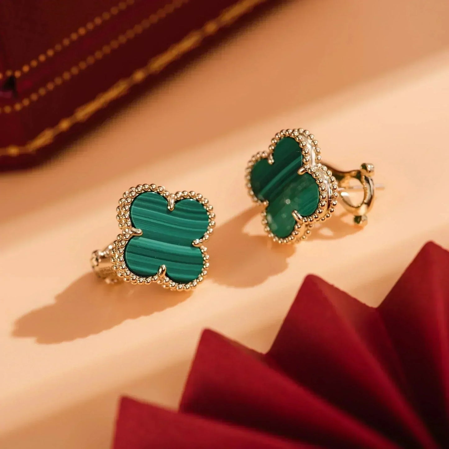 [RAFFINE]CLOVER MEDIUM 1 MOTIFS MALACHITE  EARRINGS