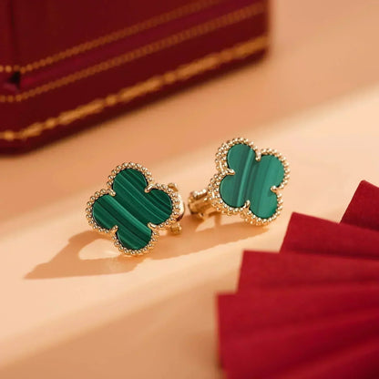 [RAFFINE]CLOVER MEDIUM 1 MOTIFS MALACHITE  EARRINGS
