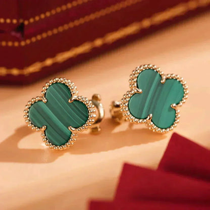 [RAFFINE]CLOVER MEDIUM 1 MOTIFS MALACHITE  EARRINGS