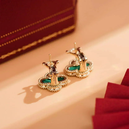 [RAFFINE]CLOVER MEDIUM 1 MOTIFS MALACHITE  EARRINGS