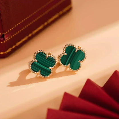 [RAFFINE]CLOVER MEDIUM 1 MOTIFS MALACHITE  EARRINGS