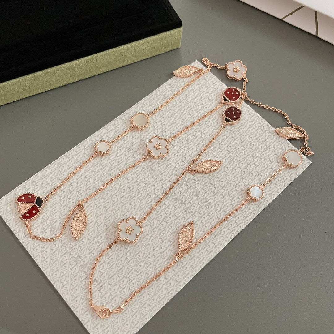 [RAFFINE]LUCKY SPRING 15 MOTIFS ROSE GOLD NECKLACE