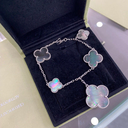 [RAFFINE]CLOVER 5 MOTIFS SIVLER DARK MOP BRACELET