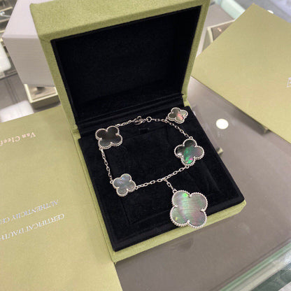 [RAFFINE]CLOVER 5 MOTIFS SIVLER DARK MOP BRACELET